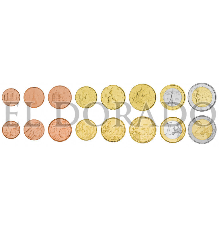 Italia 1, 2, 5, 10, 20, 50 Centavos, 1, 2 Euros 2002-2015 KM 210, 211, 212, 213/247, 214/248, 215/249, 216/250, 217/251
